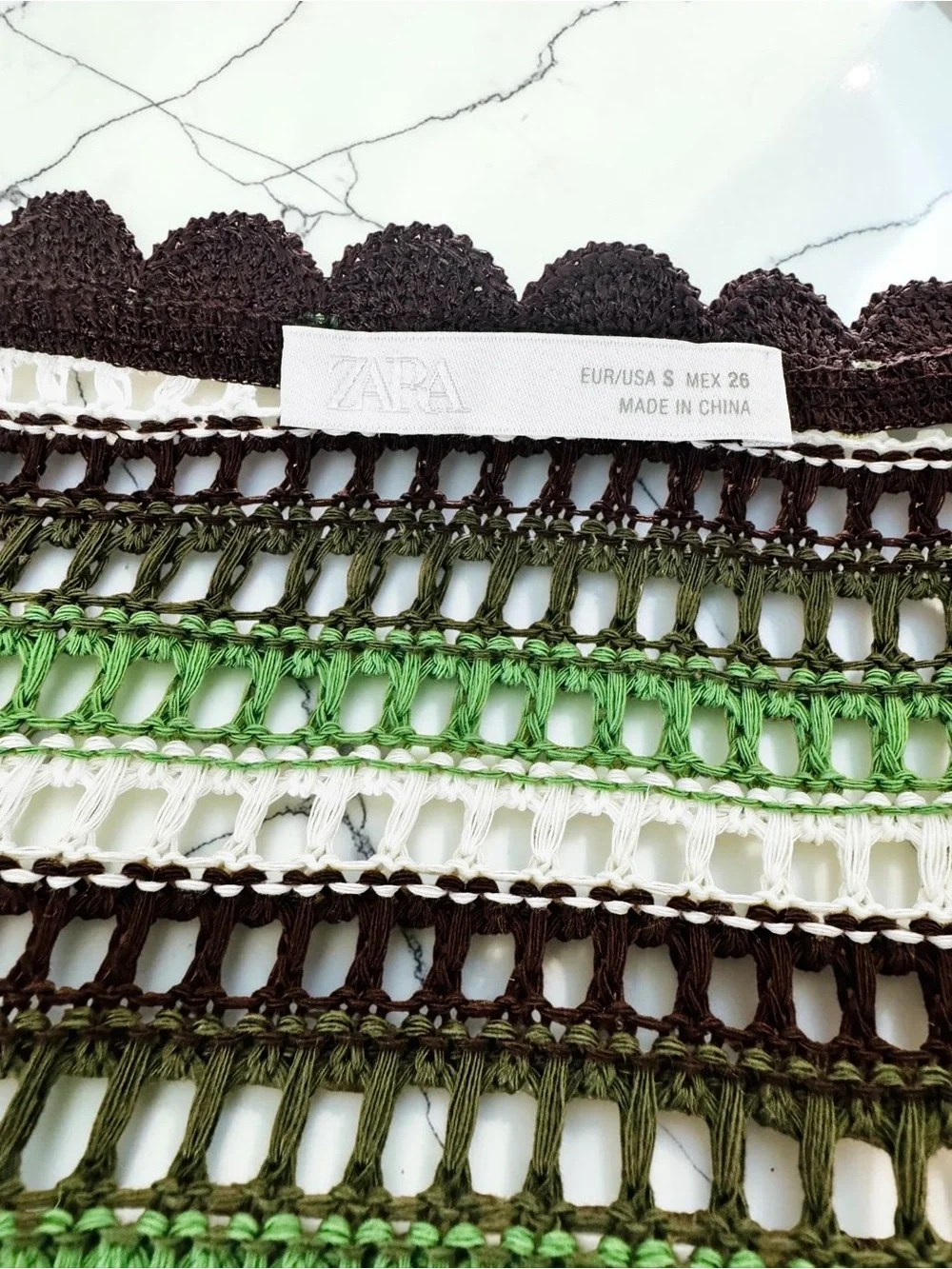 Zara Striped Crochet Top in Brown, Olive and White